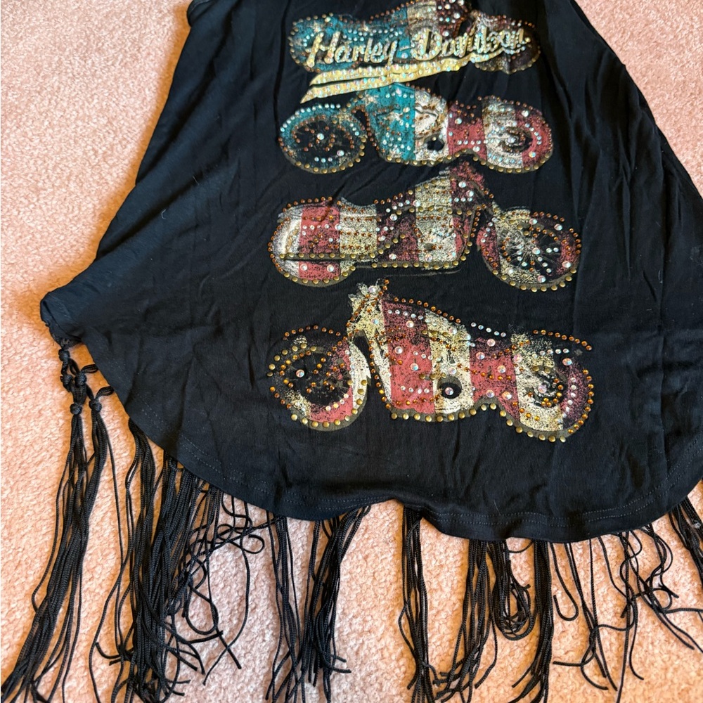 Harley-Davidson Black Tank with Colorful Motorcycle Design